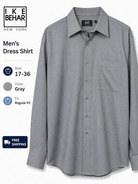 Ike Behar Men's Dress Shirt 17-36 Gray Micro Check 100% Cotton Made Canada